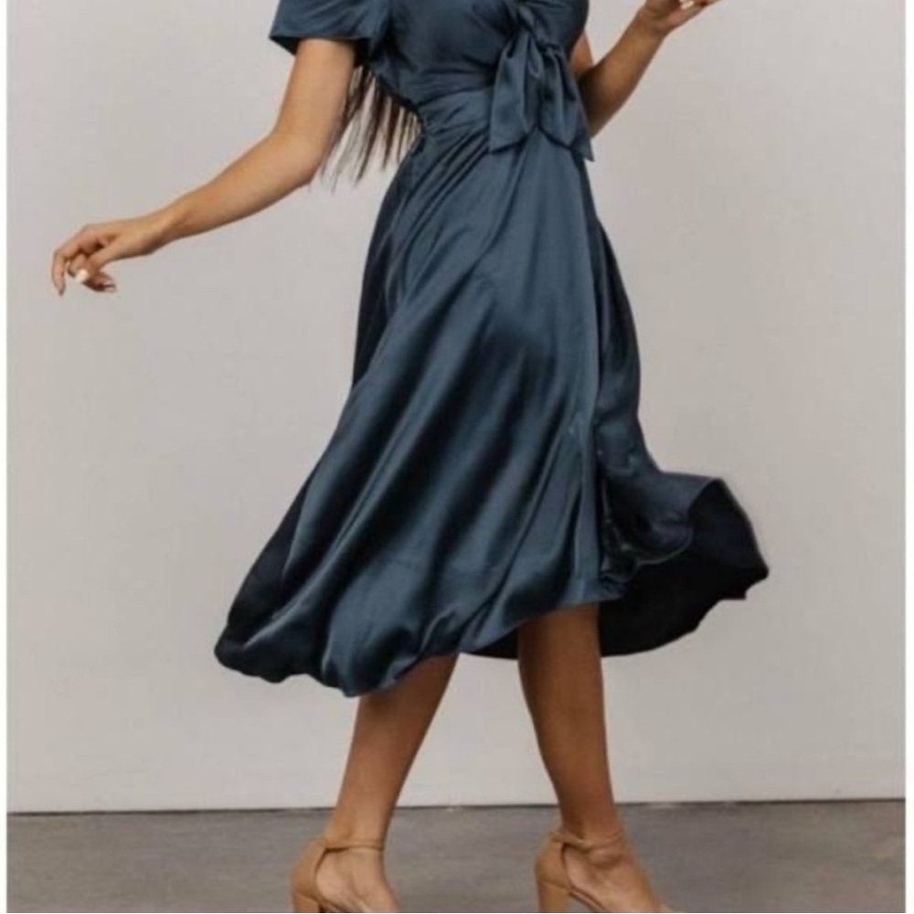 Baltic Born Satin High Low Dress in Deep Blue